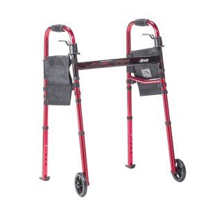 Drive Medical Deluxe Folding Travel Walker with 5" Wheels - Supports up to 300 lbs, Pack of 1, RTL10263KDR